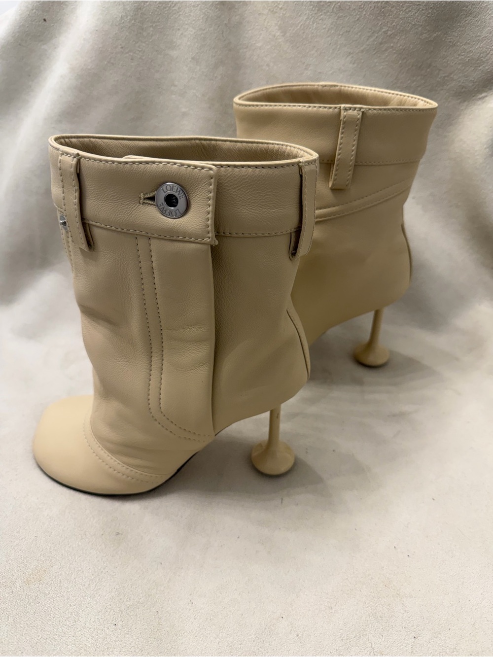 LOEWE Toy Cream Mid-Calf Leather Booties